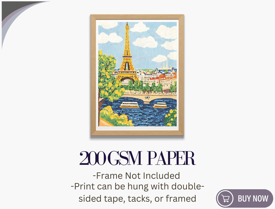 Paris Eiffel Tower Seine River Illustrated Cityscape Art Travel Poster - Image 5