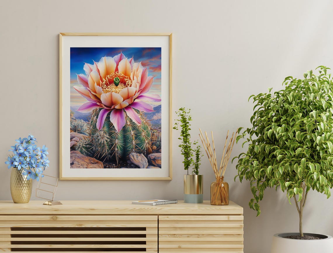 Giant Pink Cactus Blossom Close Up Desert Sunset Botanical Print - Image 3