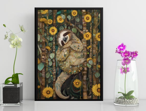 Sloth Lover Gift Vintage Home Decor Animal Art Print Cute Baby Sloth Nursery Wall Painting Poster Illustration For Birthdays