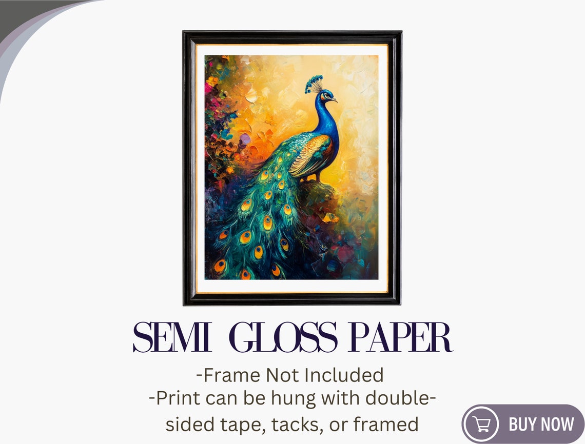 Peacock Perched Blue Gold Impressionist Garden Painterly Art Poster - Image 6
