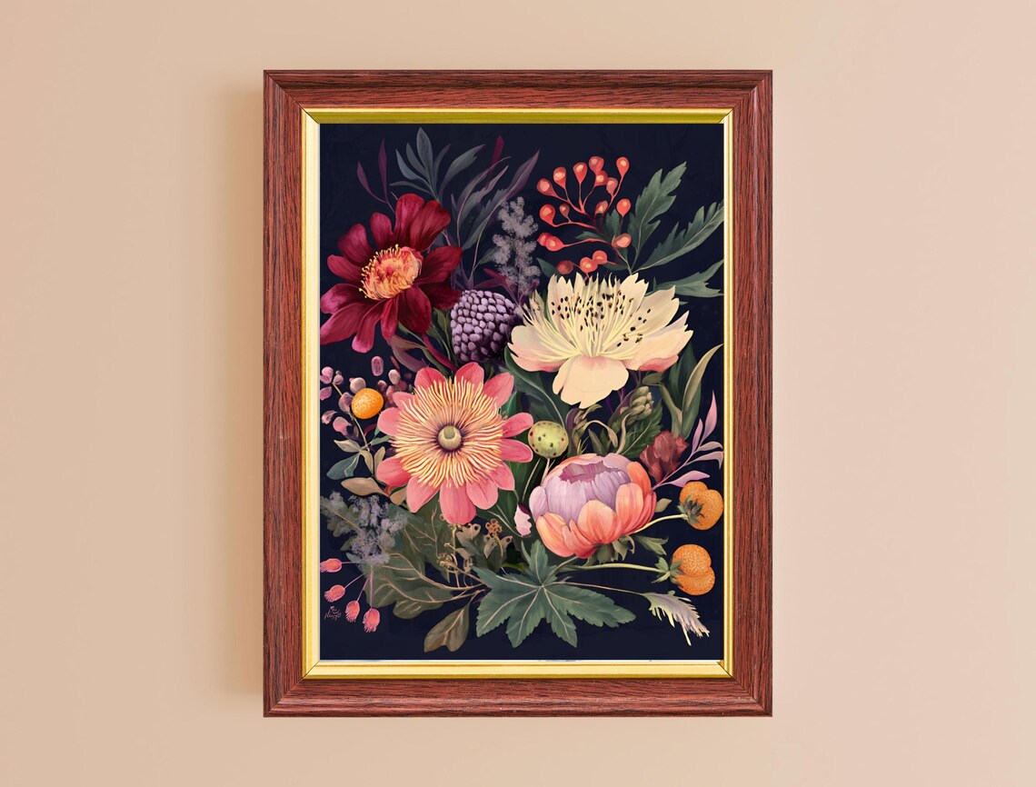 Moody Floral Art Vibrant Peony Print For Dark Botanical Decor Modern Interior Design - Image 2