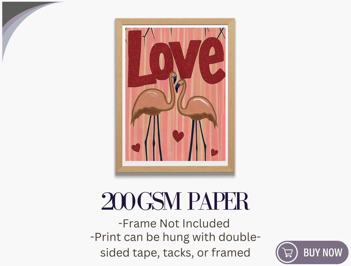Love Flamingos Pink Hearts Glitter Typography Romantic Wall Art Poster - Image 5