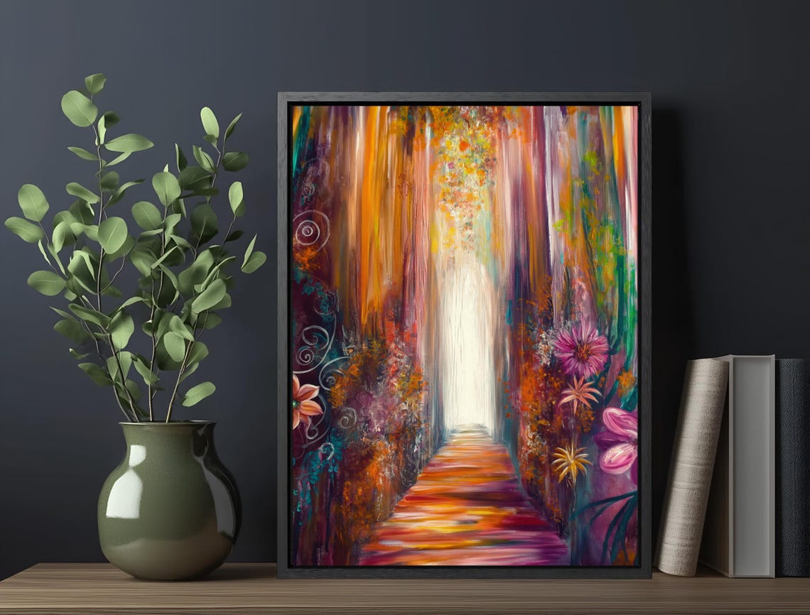 Colorful Abstract Forest Path Glowing Light Maximalist Wall Art Print - Image 5