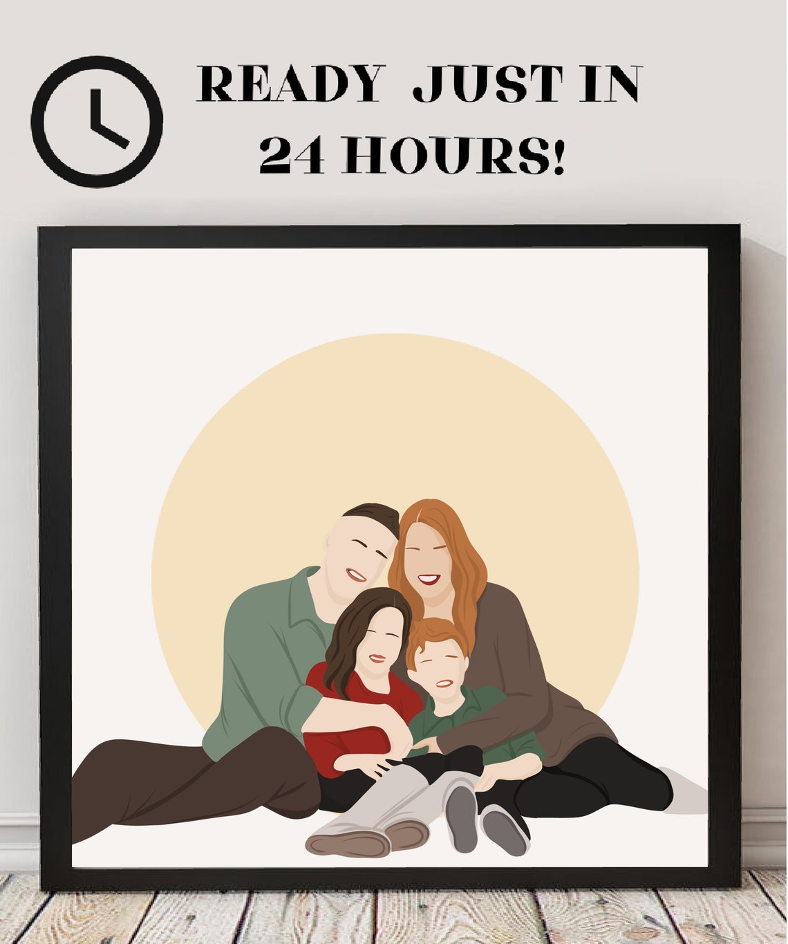 Custom Faceless Family of Four Warm Sunshine Illustration Poster