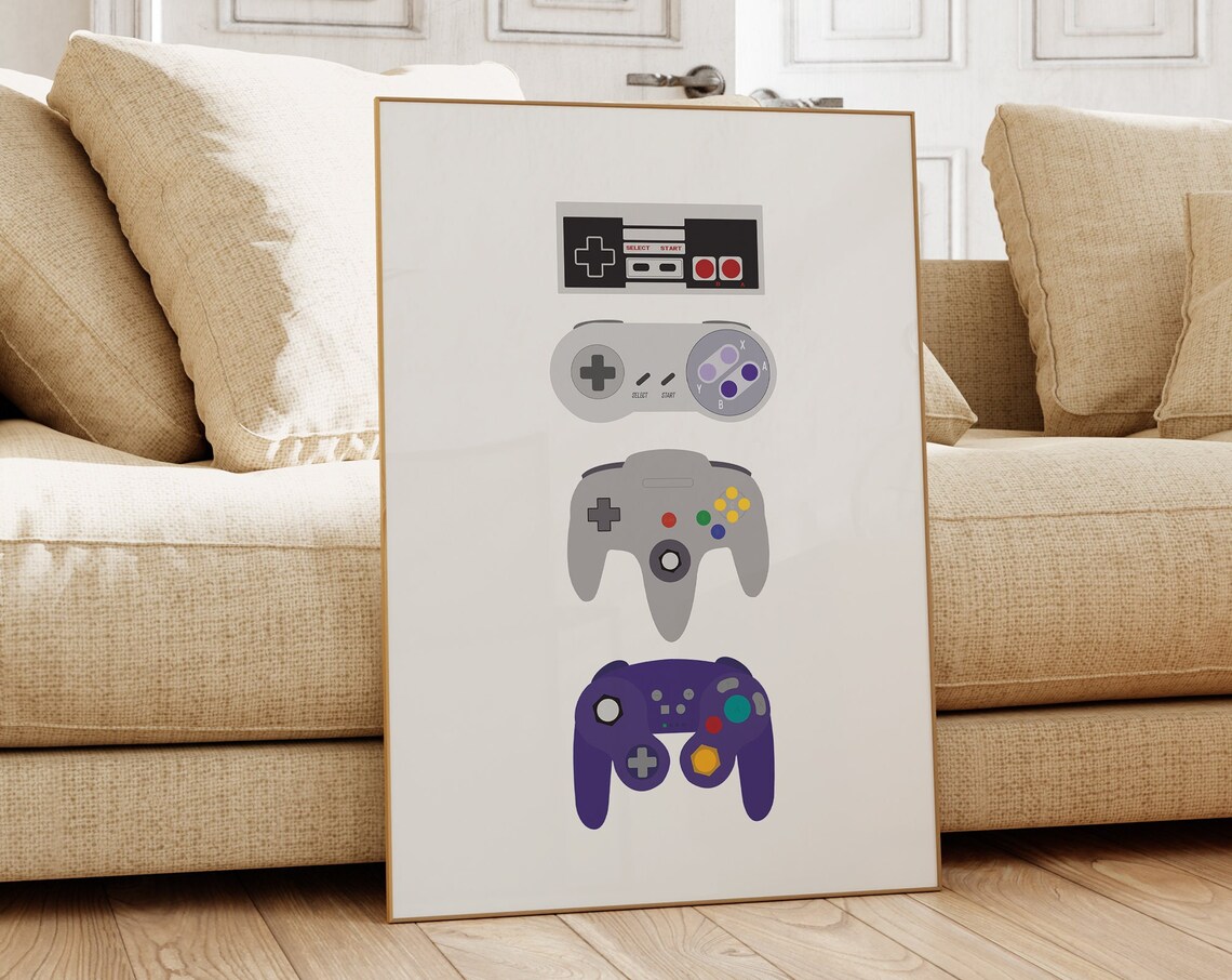 Retro Video Game Controllers Art Print - Image 3