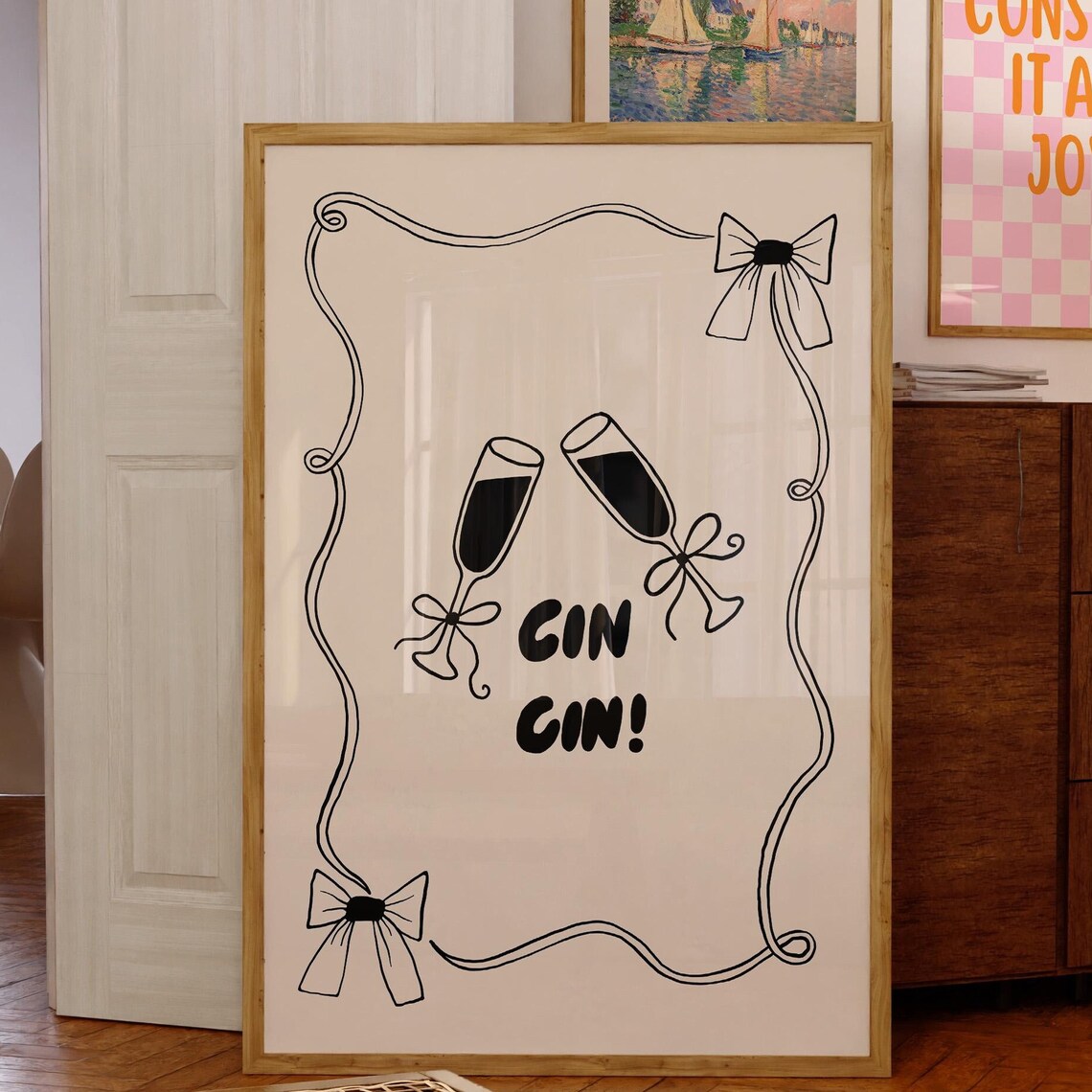 Cin Cin Wine Cheers Quote Poster, Kitchen Decor