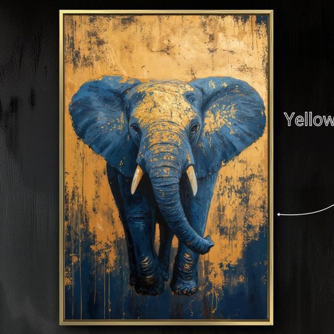Navy Blue Elephant Portrait Gold Leaf Texture Background Wildlife Poster