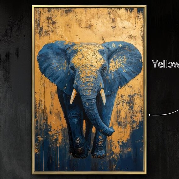Navy Blue Elephant Portrait Gold Leaf Texture Background Wildlife Poster