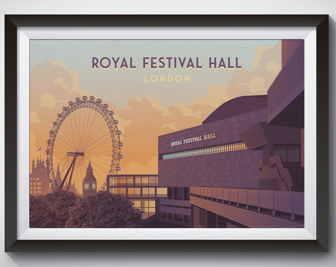 Royal Festival Hall London South Bank Travel Poster