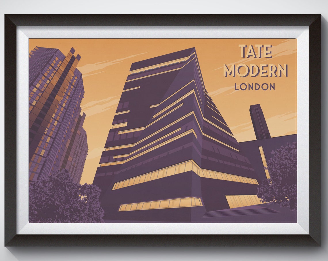 Tate Modern London Poster London South Bank Travel Print Architecture Turbine Hall Art Gallery Museum London Skyline Vintage Wall Art
