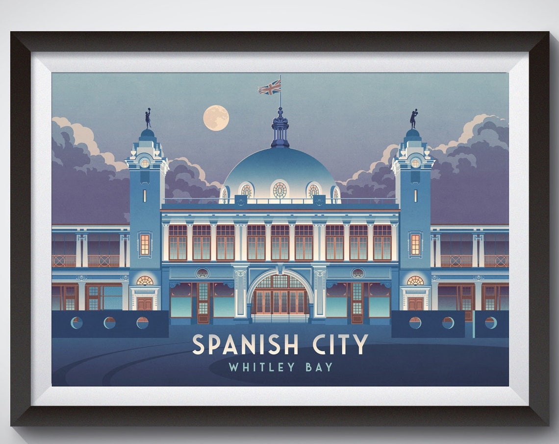 Spanish City Moonrise Vintage Whitley Bay Seaside Dome Poster
