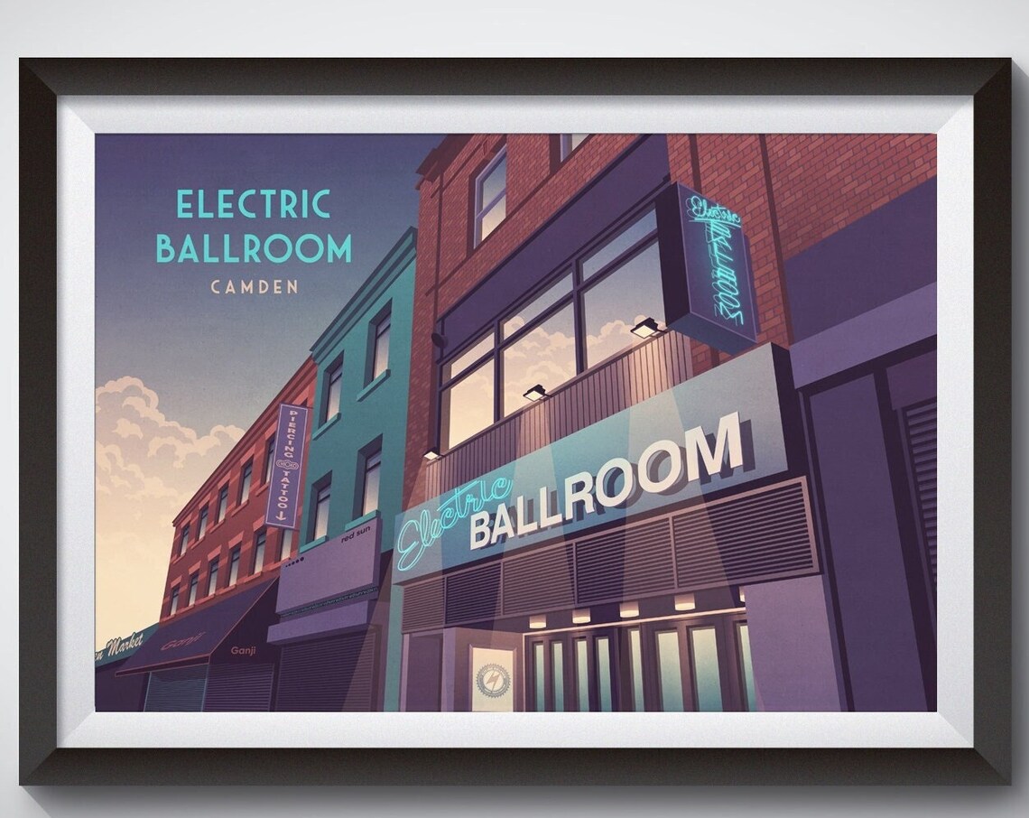 Electric Ballroom Camden London Glowing Neon Venue Facade Poster