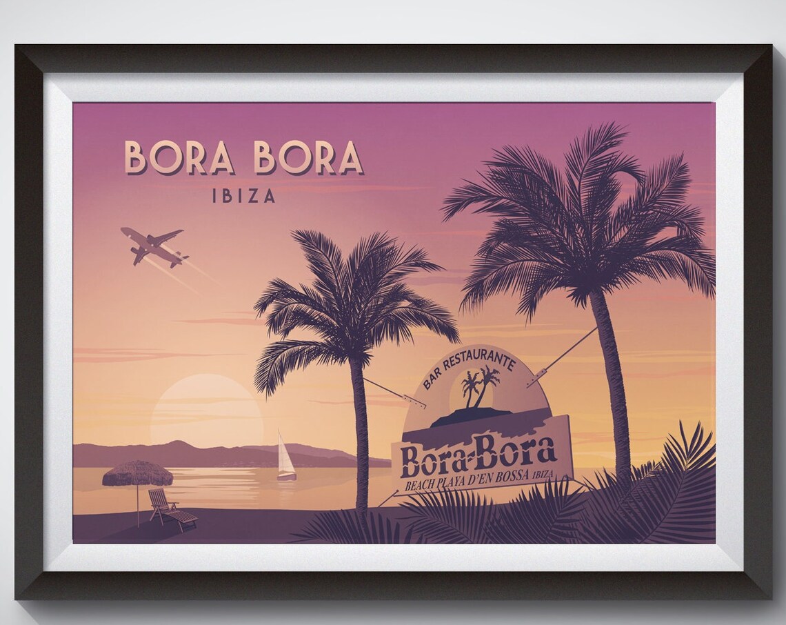Bora Bora Nightclub Vintage Travel Poster, Ibiza Spain