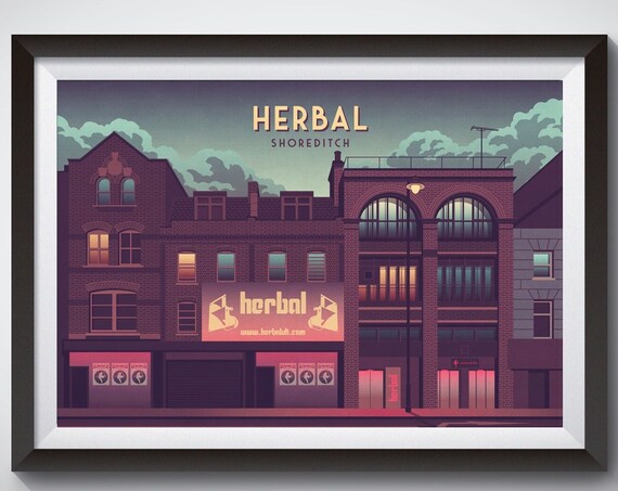 Herbal Shoreditch London Brick Nightclub Building Art Poster