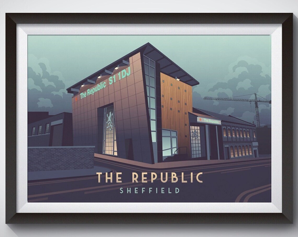Republic Nightclub Sheffield Yorkshire Vintage Travel Poster