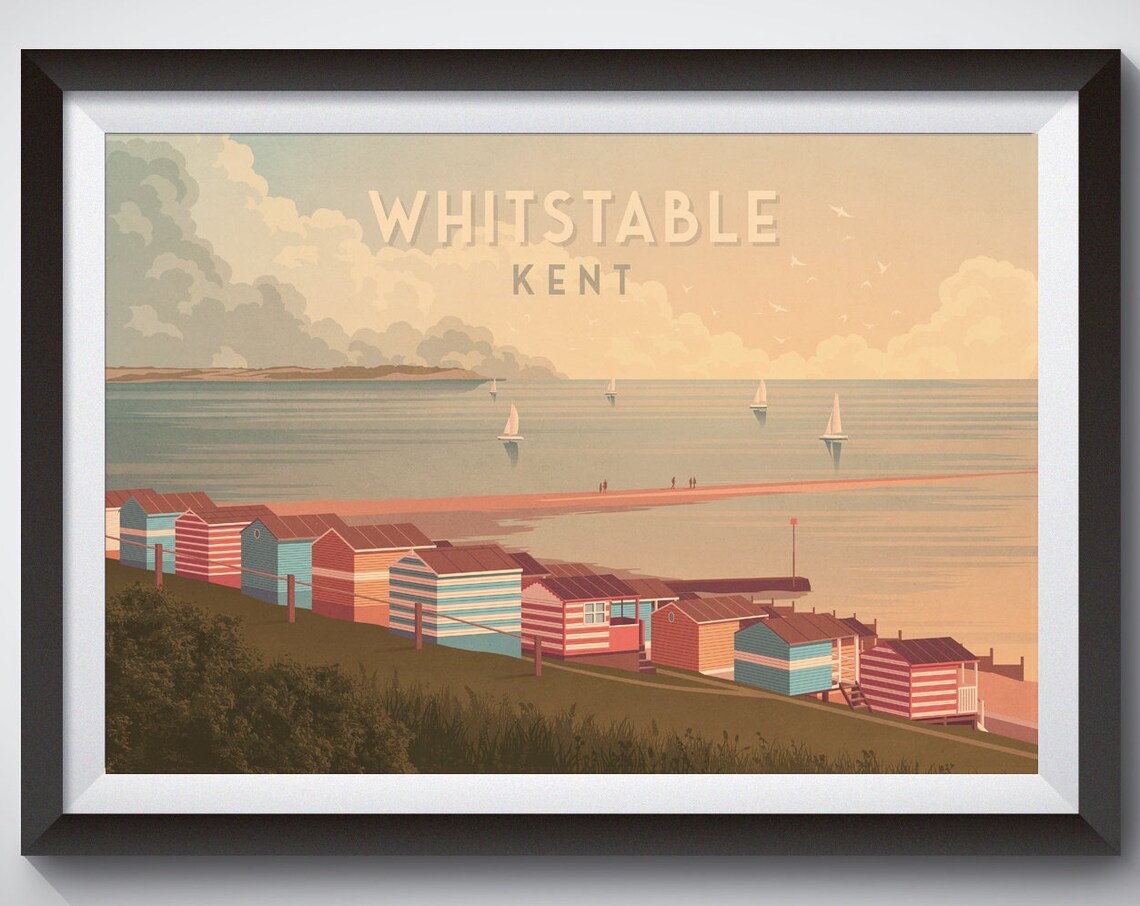 Whitstable Kent Beach Huts Seaside Sailing Boats Travel Poster