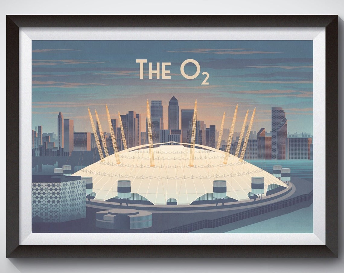 O2 Arena London London Travel Poster The O2 Millennium Dome Greenwich Vintage Travel Print Concert Festival Live Music Festival C2c