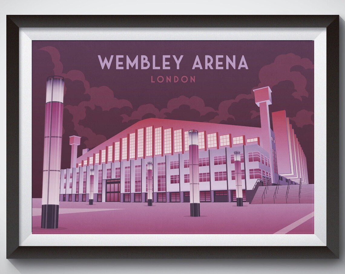 Wembley Arena London Night Iconic Music Venue Retro Travel Poster