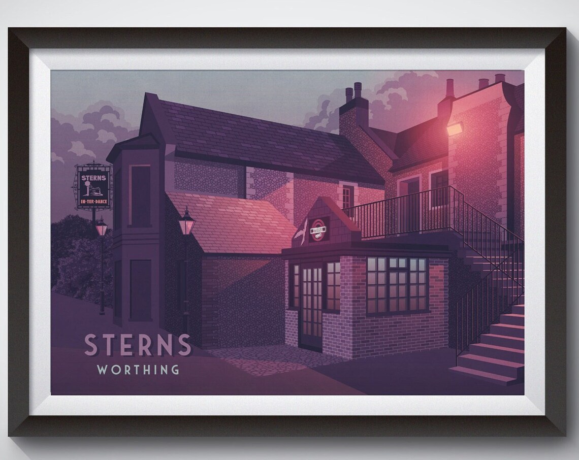 Sterns Nightclub Worthing West Sussex Retro Travel Poster