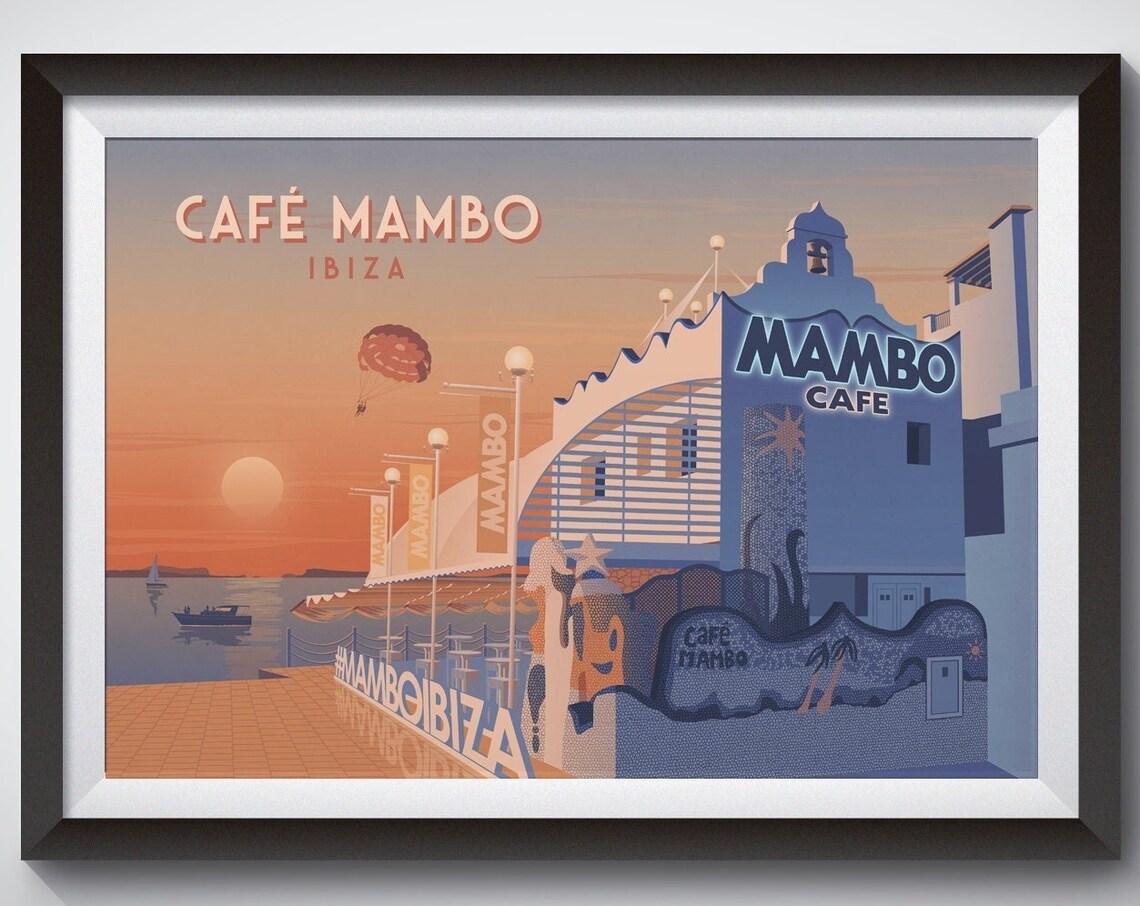 Cafe Mambo Ibiza Travel Poster, San Antonio Spain