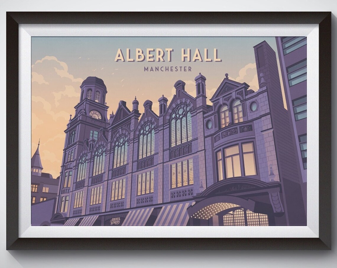 Albert Hall Manchester Travel Poster, Live Music Venue