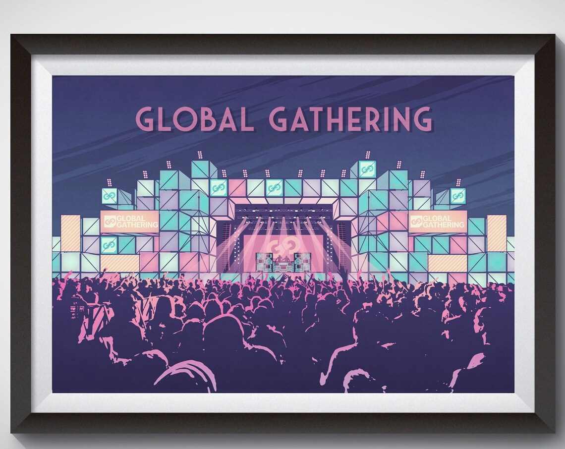 Global Gathering Festival Vintage Travel Poster