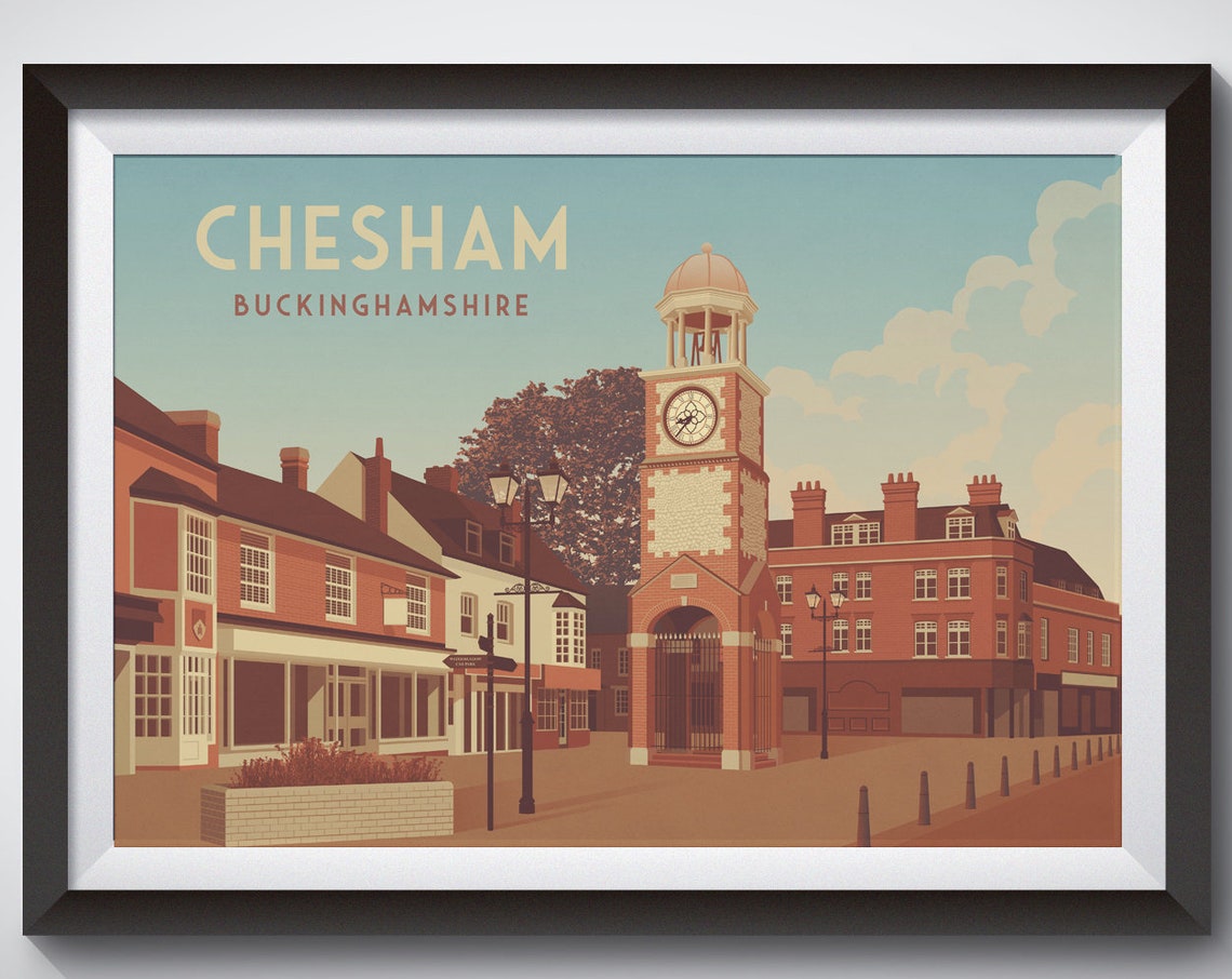 Chesham Buckinghamshire Clock Tower Vintage Railway Travel Poster