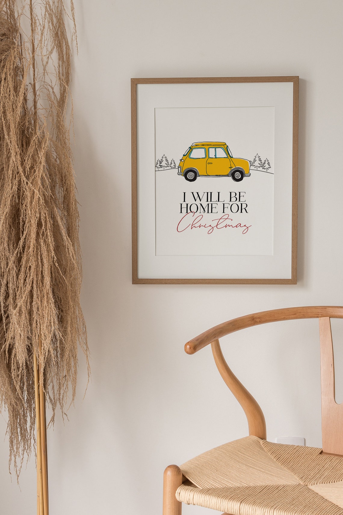 I Will Be Home For Christmas Mini Cooper Vintage Car Holiday Poster