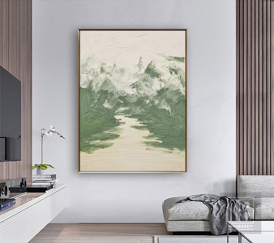 Sage Green and White Brushstroke Landscape Abstract Painting Poster - Image 4