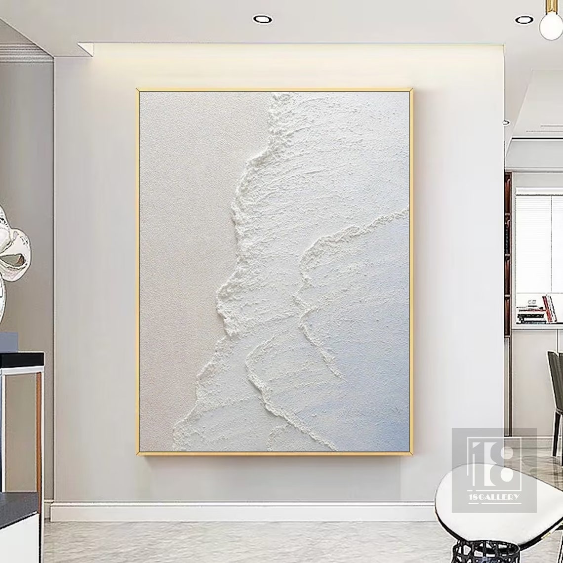 All White Textured Ocean Wave 3D Impasto Abstract Painting Poster - Image 5