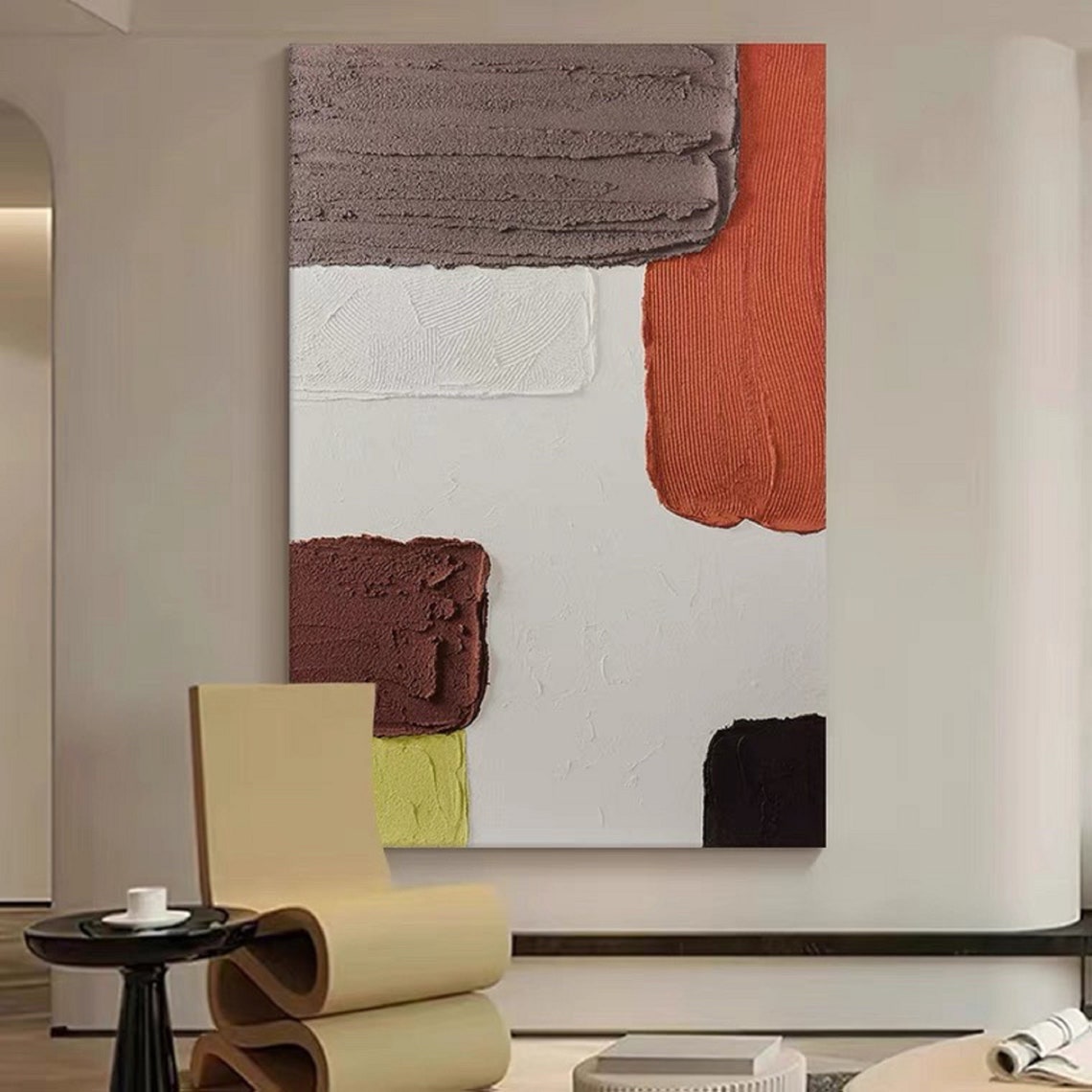 Large Abstract Painting Minimalist Abstract Painting White Brown 3d Textured Art Abstract Art Neutral Art Painting Living Wall Art - Image 3