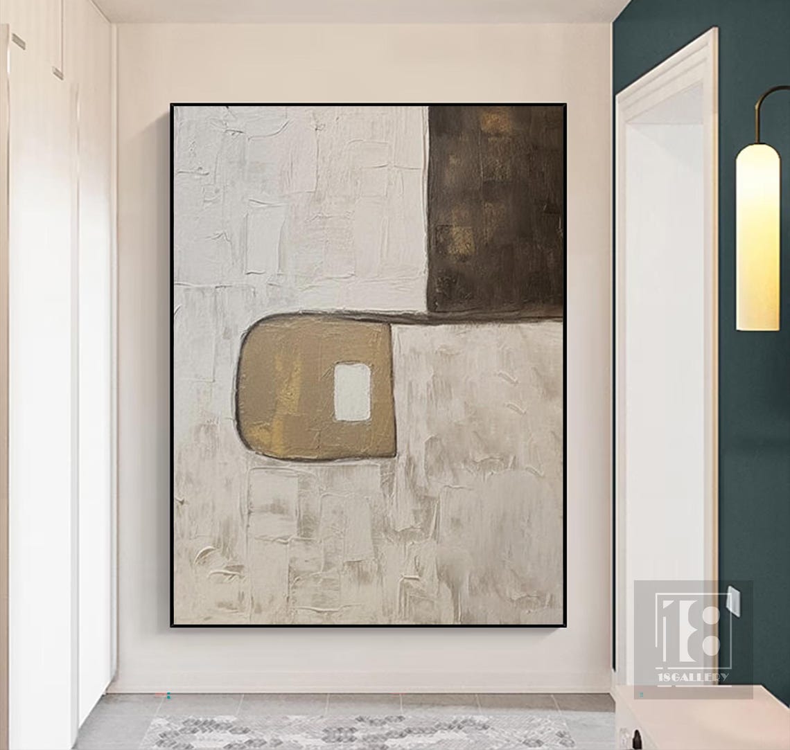 Gold Rounded Square With White Window on Textured Ivory Poster - Image 2