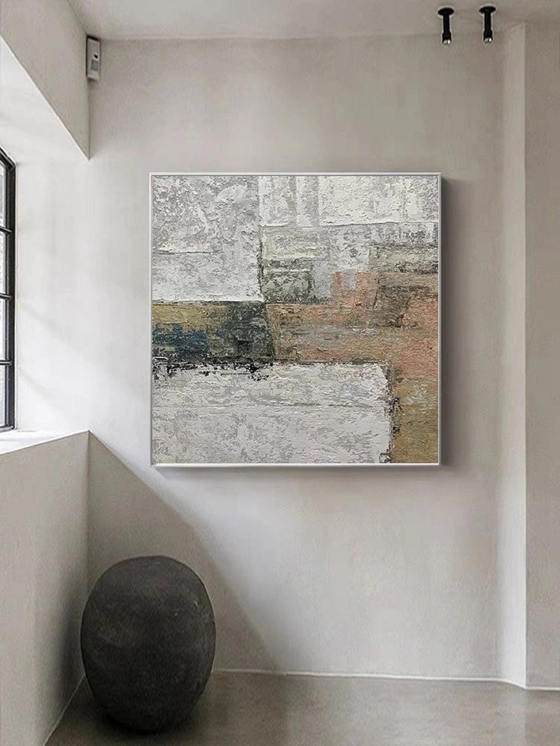 Gray Silver Rust Blocks Abstract Industrial Loft Art Wall Poster - Image 3