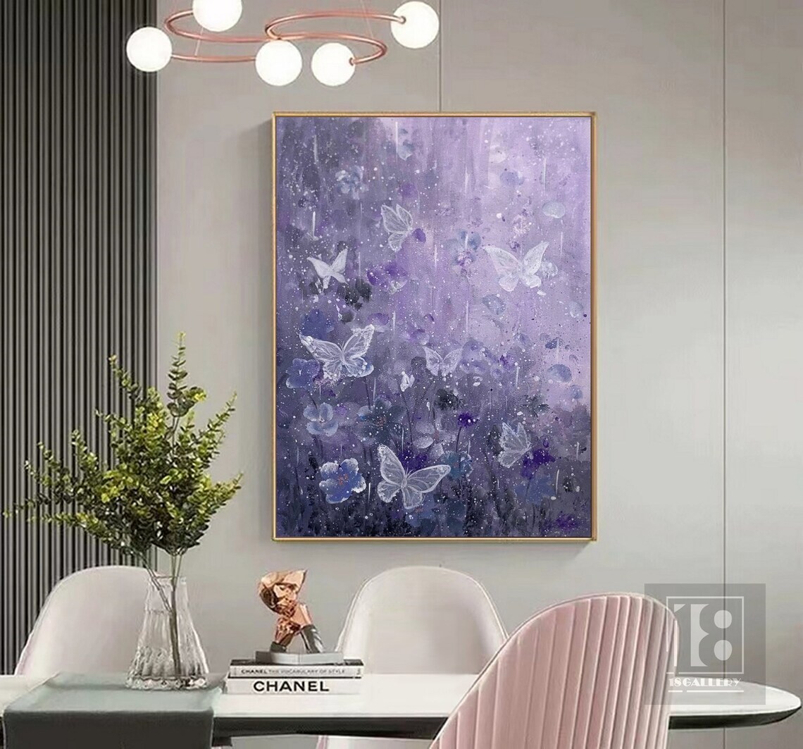 Lavender Purple Butterfly Garden Dreamy Floral Painting Poster - Image 3
