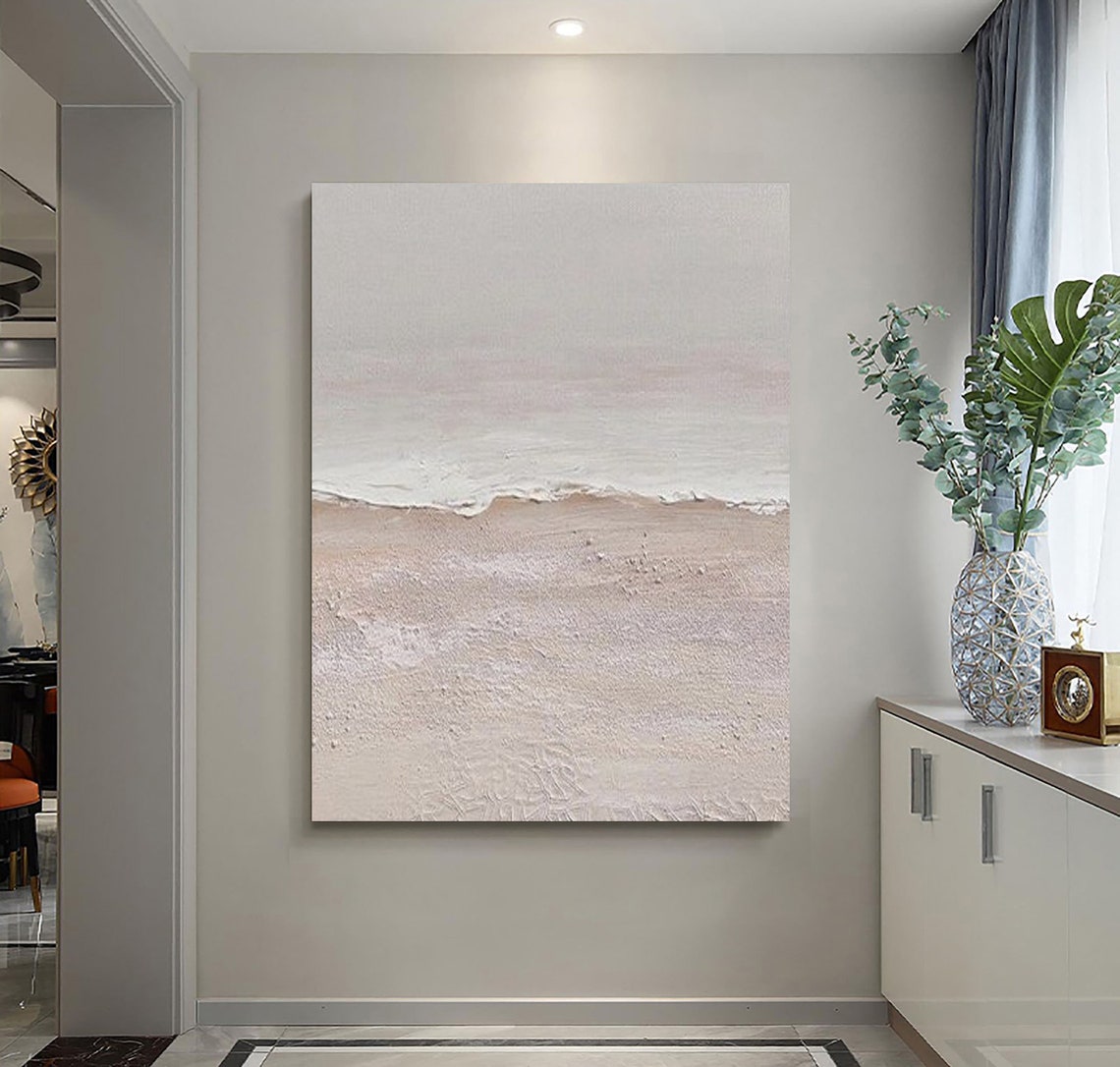 Soft Blush Beige Textured Horizon Abstract Coastal Painting Poster - Image 2