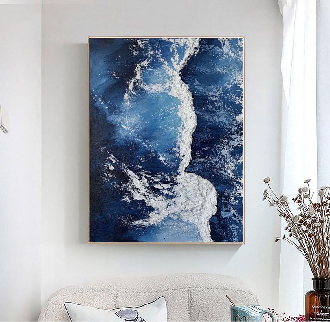 Aerial Blue Ocean White Surf Ridge Textured Abstract Neutral Poster - Image 4