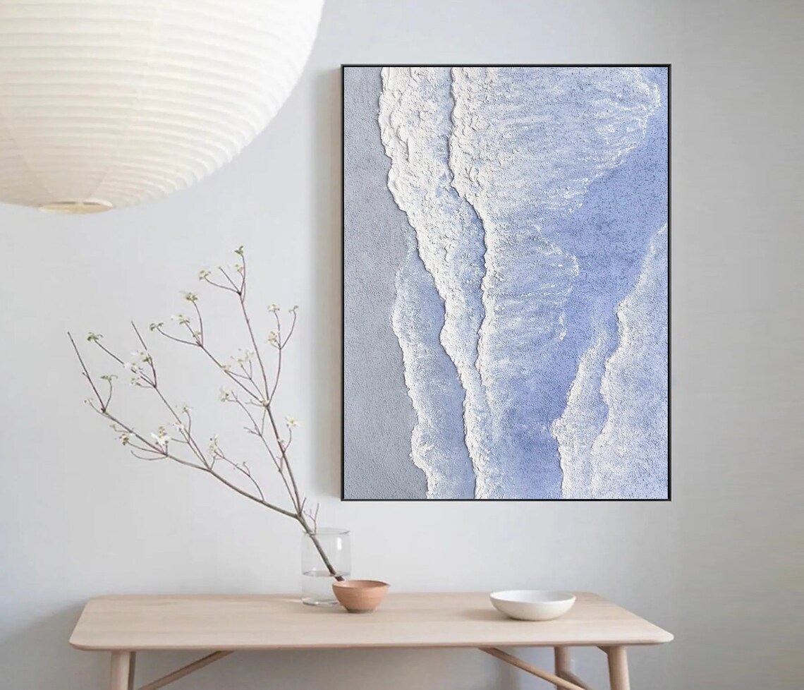 Aerial White Foam Ocean Waves Blue Water Vertical Art Poster - Image 2