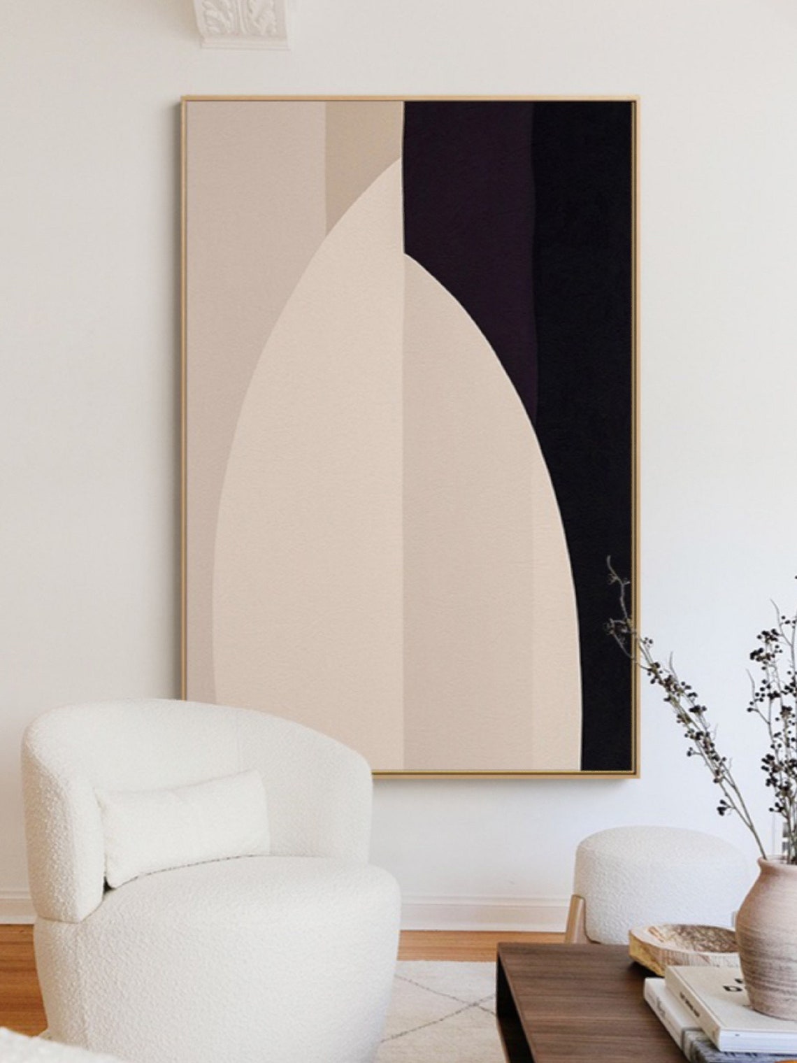 Original Abstract Painting On Black And White Abstract Painting Minimalist Abstract Painting Black White Wall Art Gray Beige Painting - Image 4