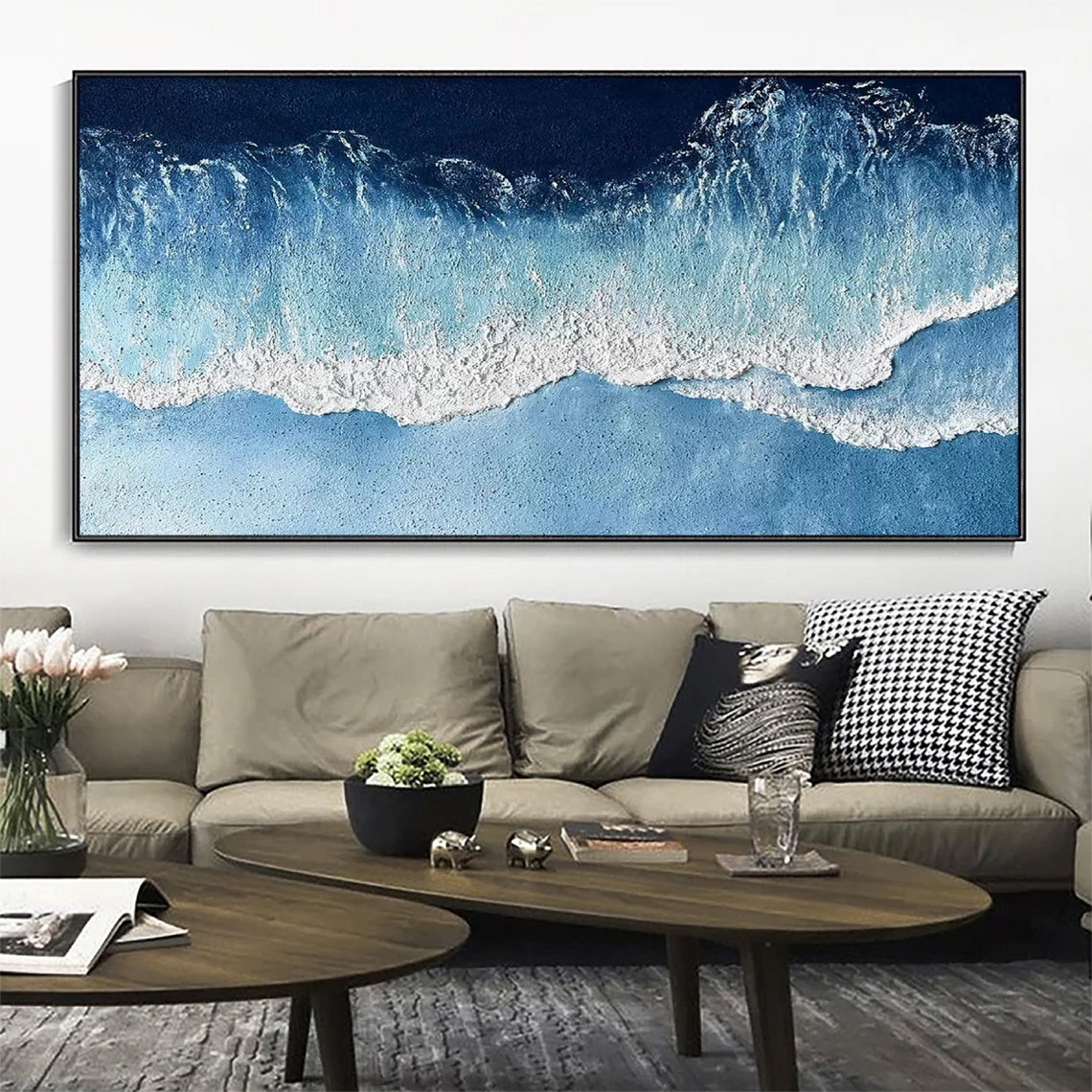 Wide Panoramic Blue Ocean Wave Textured Seascape Wall Poster - Image 4