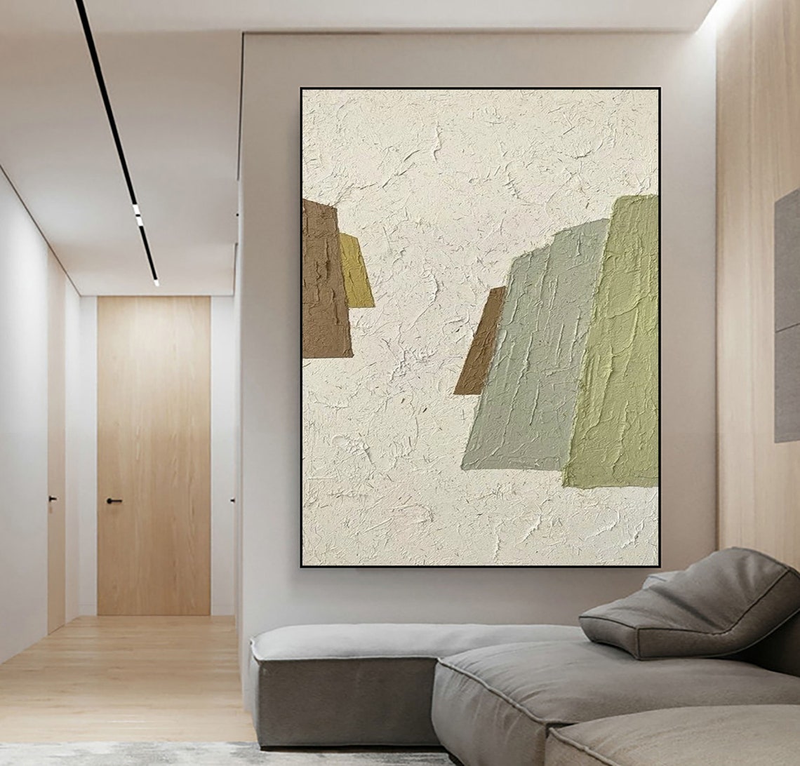 White Textured Wall Art Original Abstract Painting Wabi Sabi Wall Art White Wall Art Neutral Green Painting For Entrance Decor Painting - Image 2