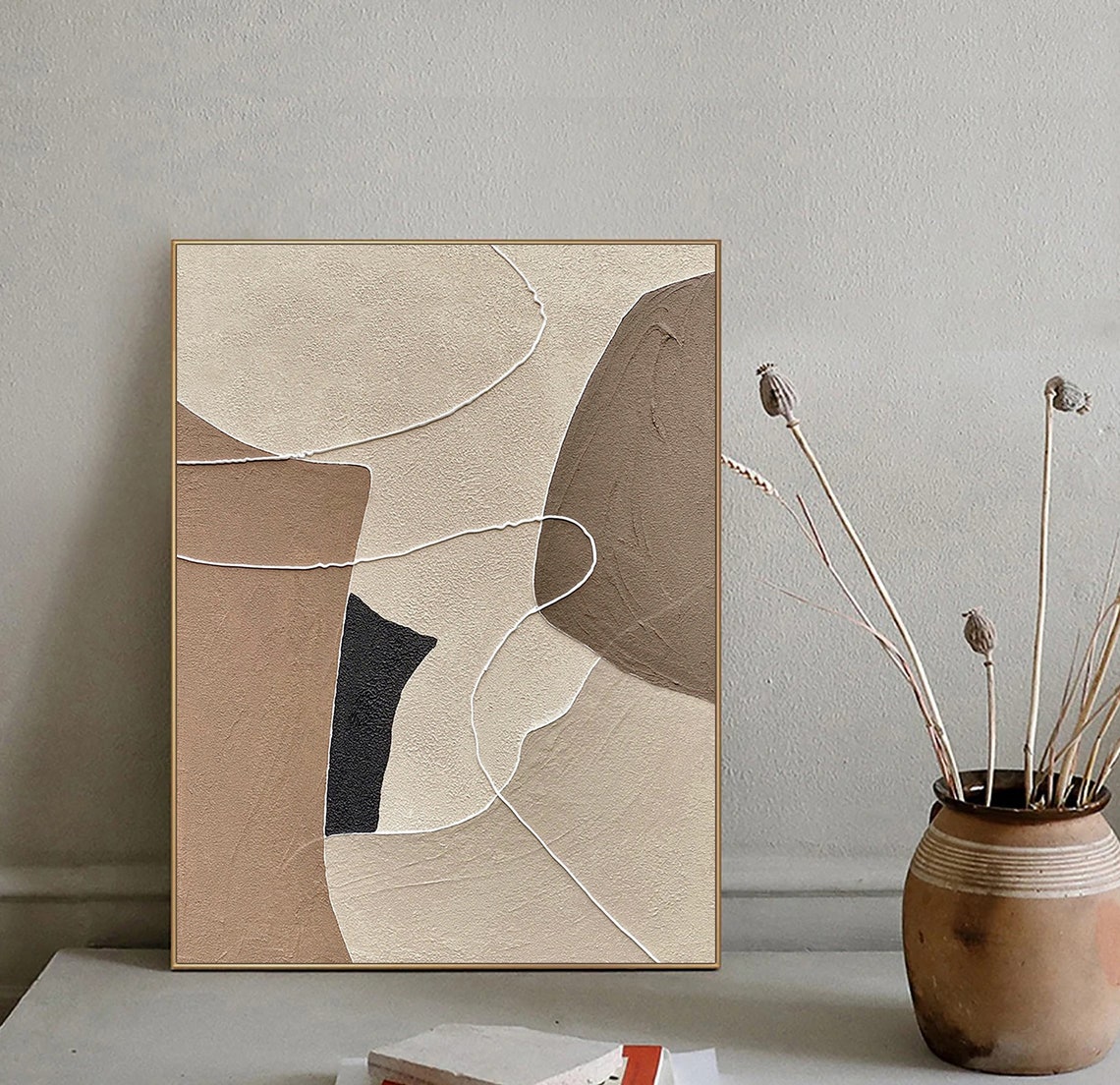 Beige Wabi Sabi Wall Art Beige Brown Abstract Painting Neutral Wall Decor Boho Textured Wall Art Beige Minimalist Painting Entrance Wall Art - Image 2