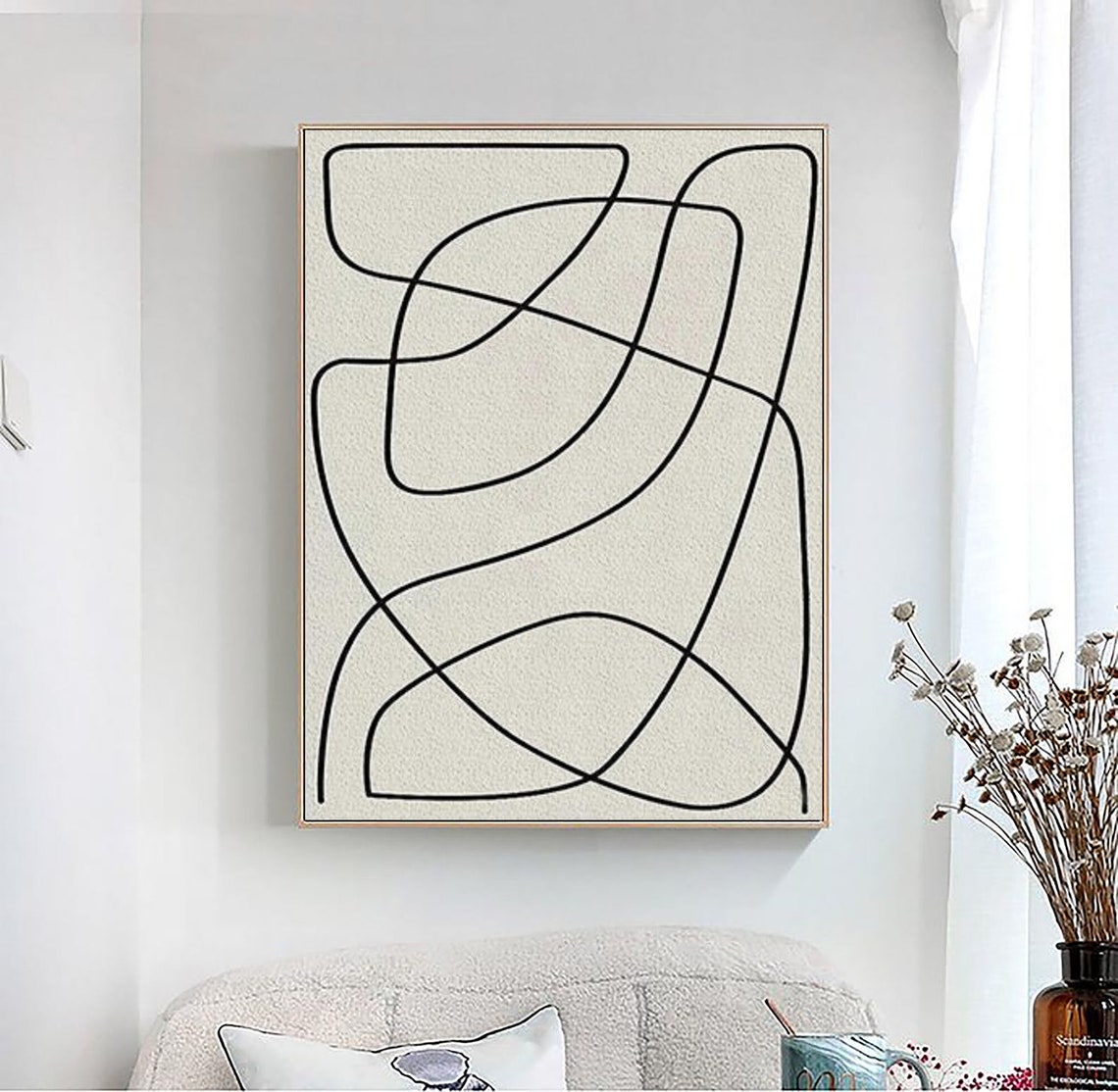 Black Ribbon Flow Lines Abstract On White Modern Wall Poster - Image 3