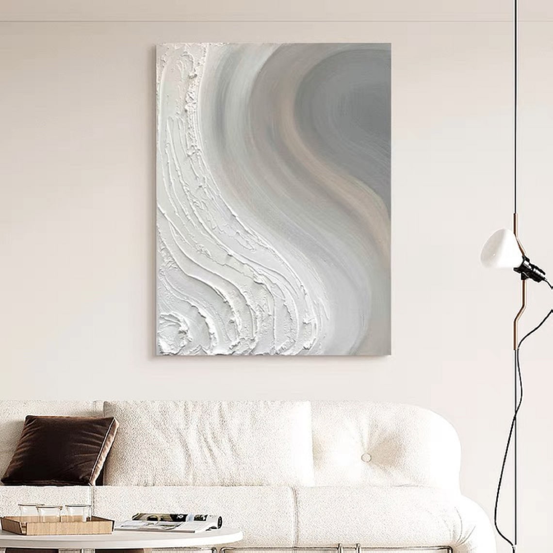 Gray And White Abstract Painting On White 3d Textured Wall Art Grey White Minimalist Painting Grey White Abstract Wall Art - Image 5