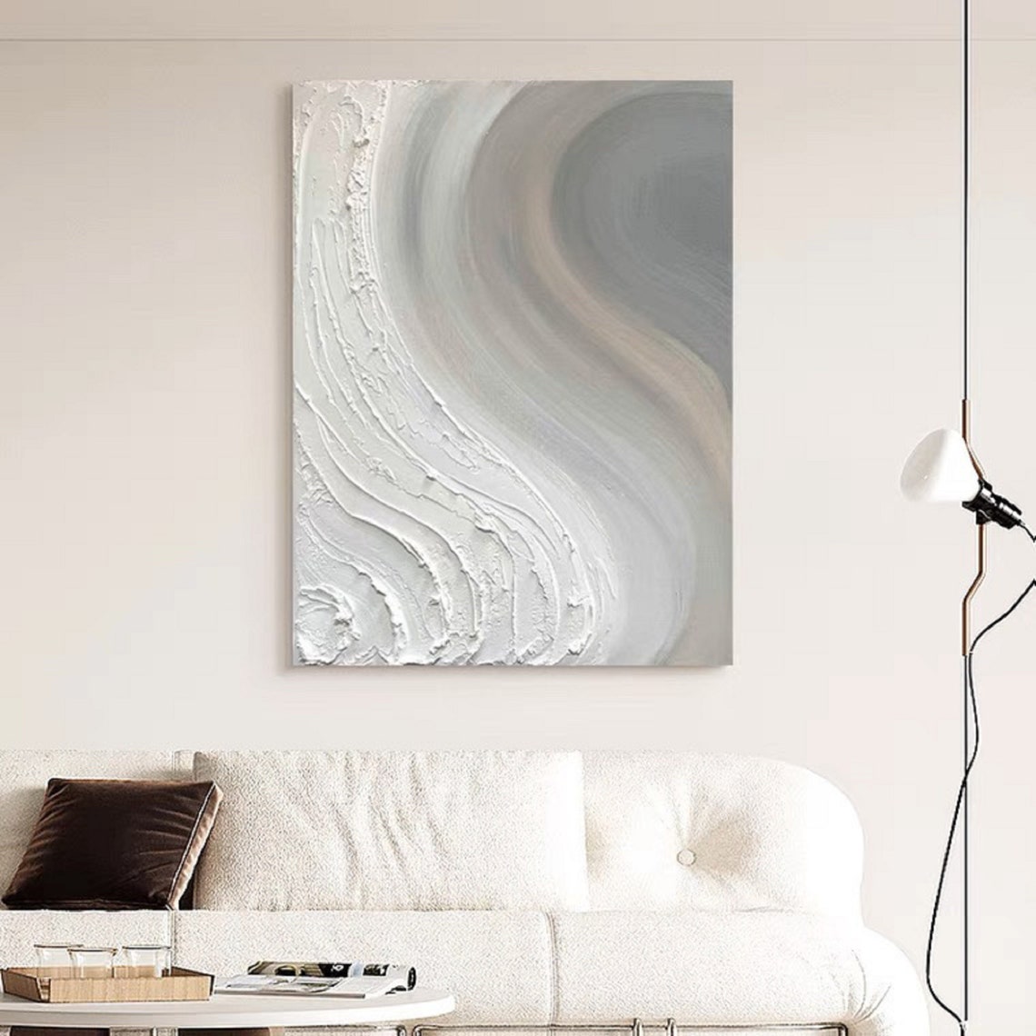 White Gray Swirling Wave Thick Texture Minimalist Art Poster - Image 5