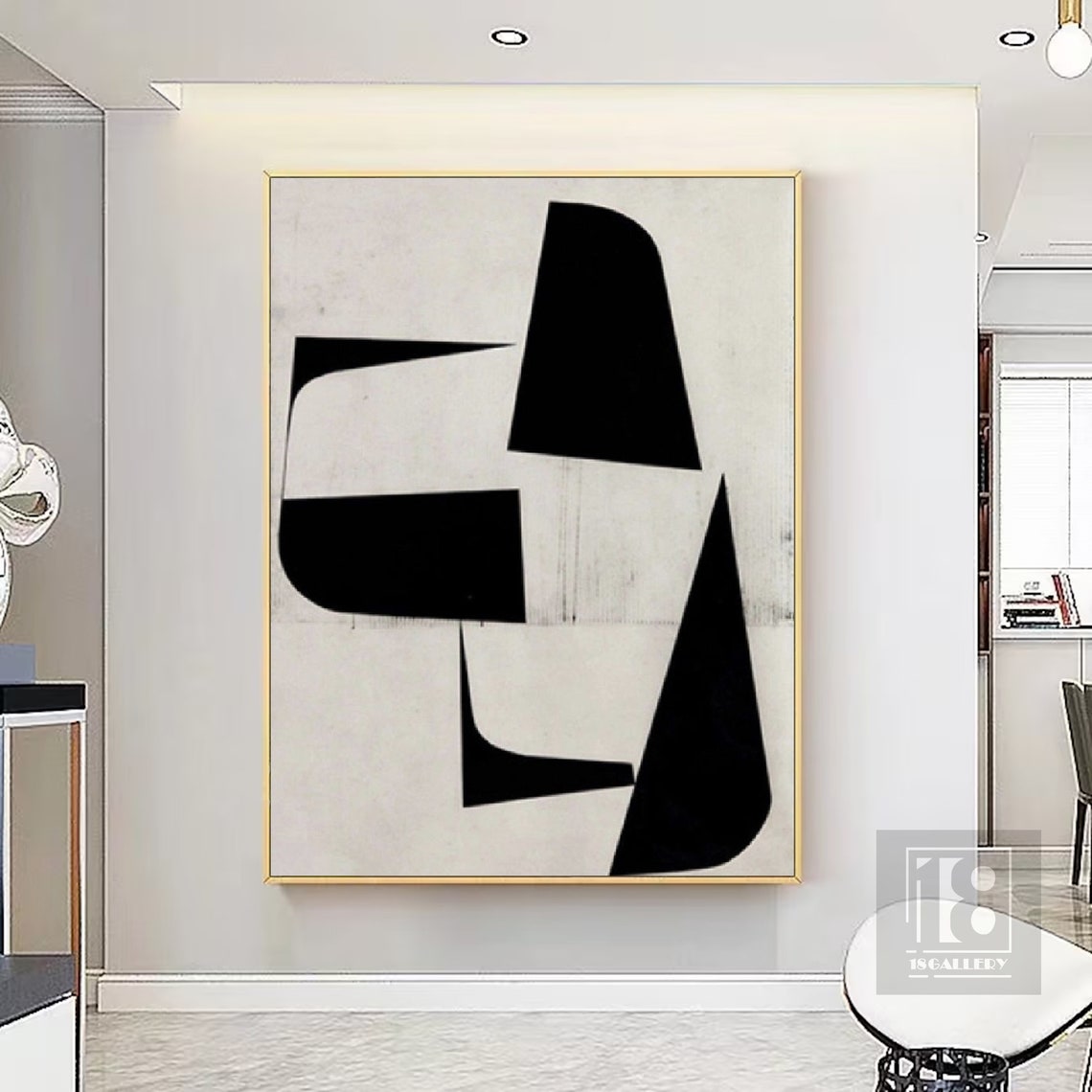 Black Curved Geometric Shapes on White Bold Minimalist Abstract Poster - Image 3