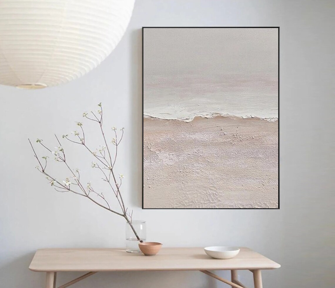Soft Blush Beige Textured Horizon Abstract Coastal Painting Poster - Image 5