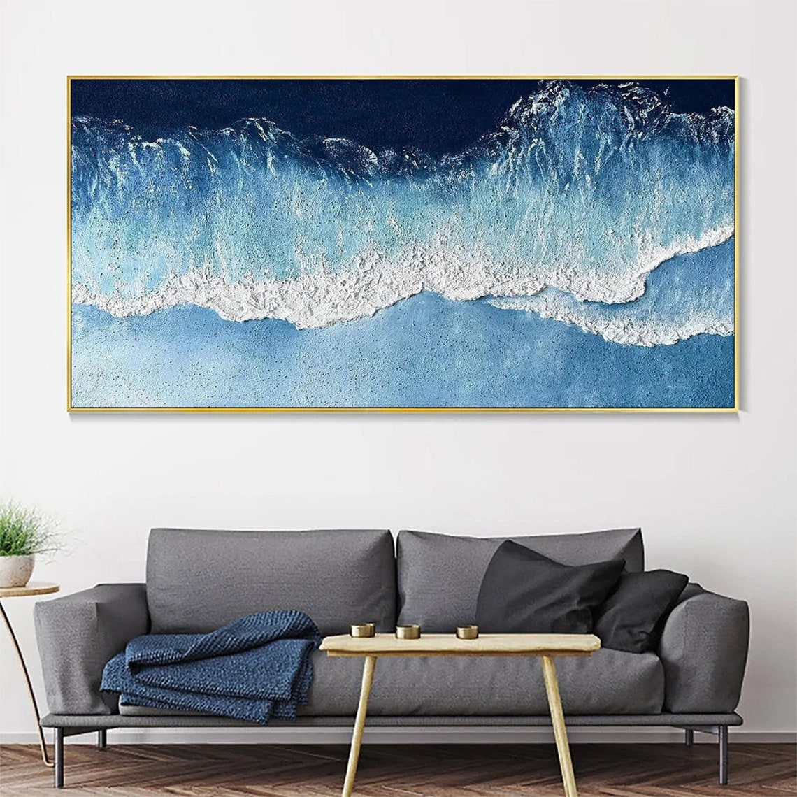 Wide Panoramic Blue Ocean Wave Textured Seascape Wall Poster - Image 3