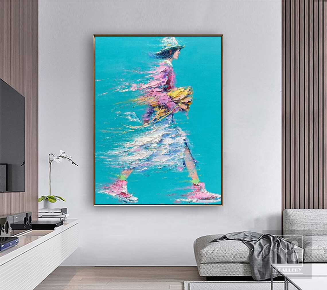 Colorful Woman Running With Hat Impressionist Figure Painting Poster - Image 3