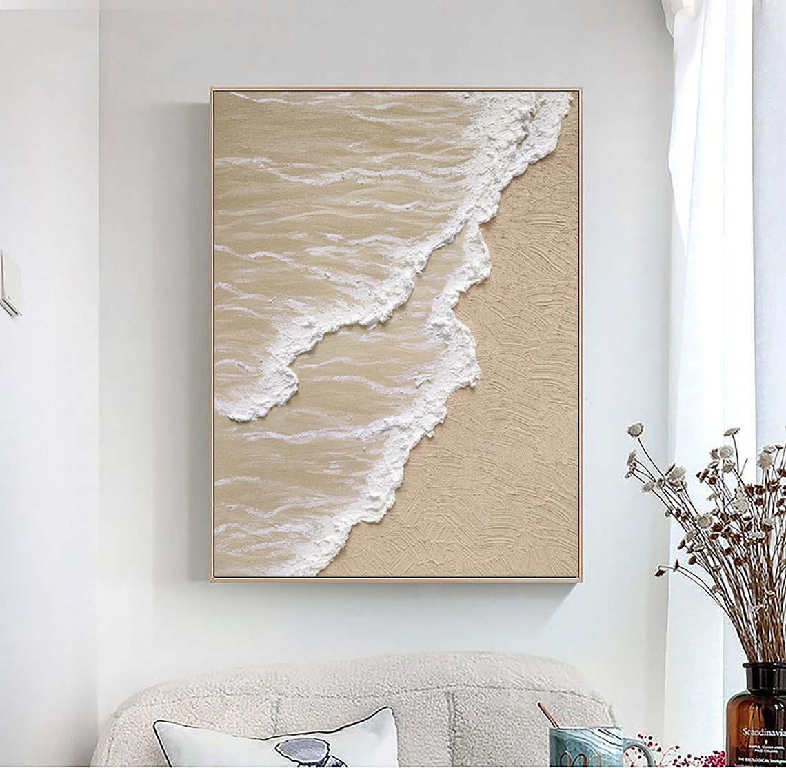 Large Original Beige White Abstract Painting White 3d Textured Wall Art White 3d Minimalist Art Beige White Painting Decor Painting - Image 4