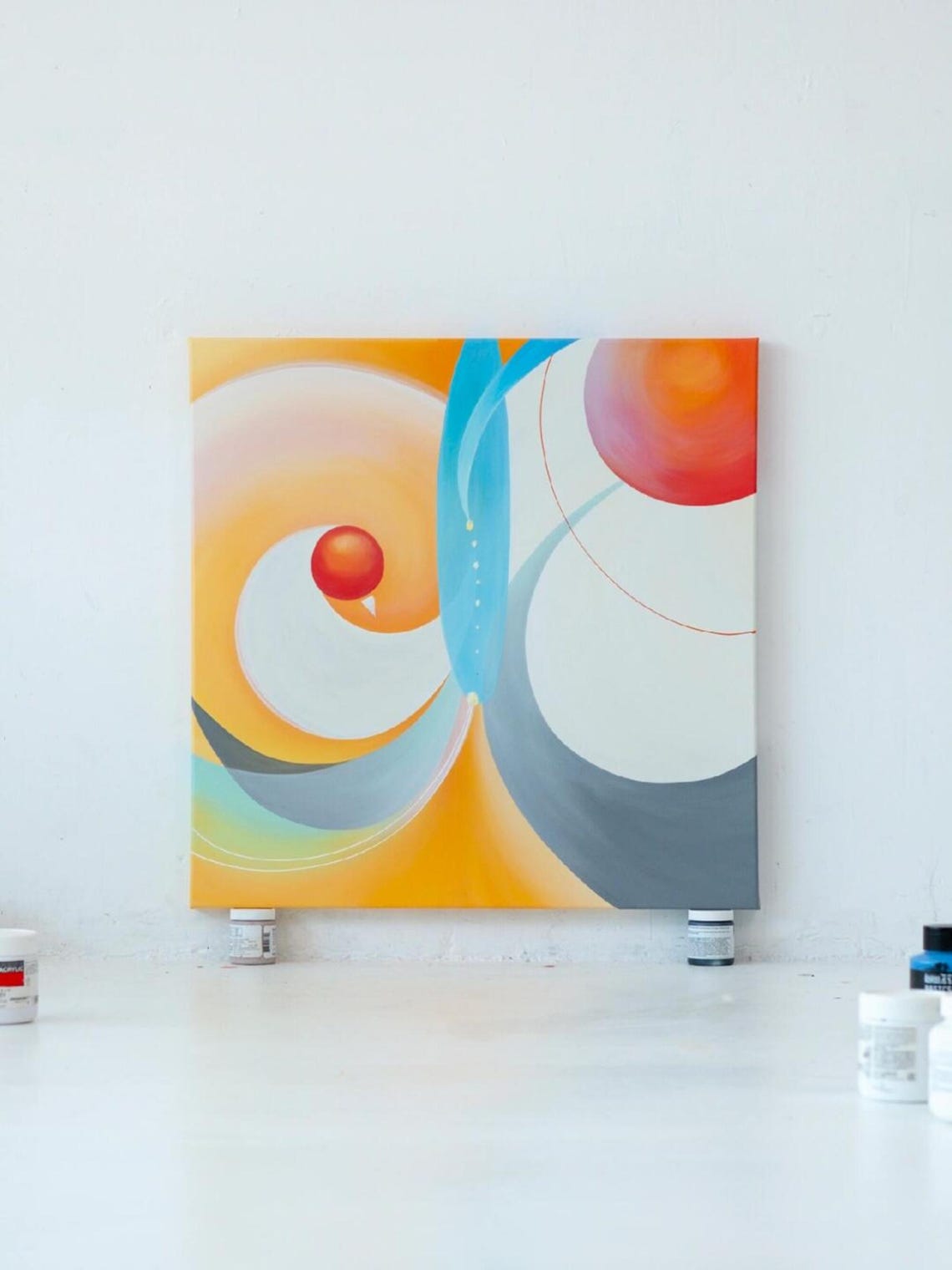 Colorful Orange Blue Cosmic Orbit Swirls Abstract Art Poster - Image 3